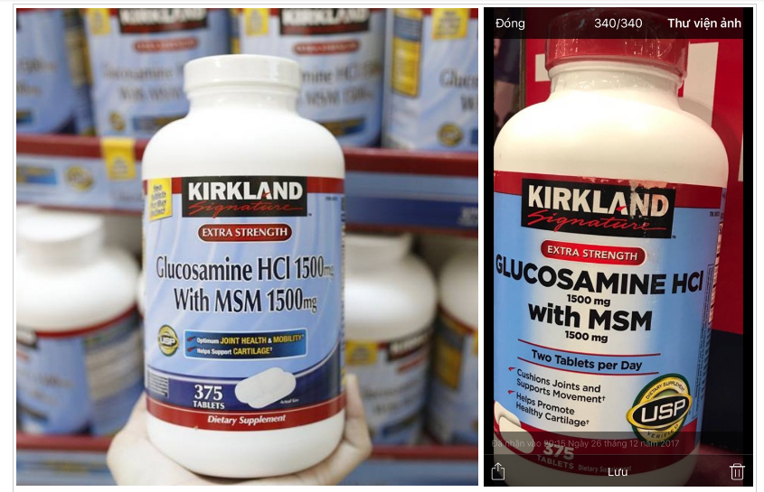 Glucosamine HCL 1500mg Kirkland With MSM 1500mg 375 Viên